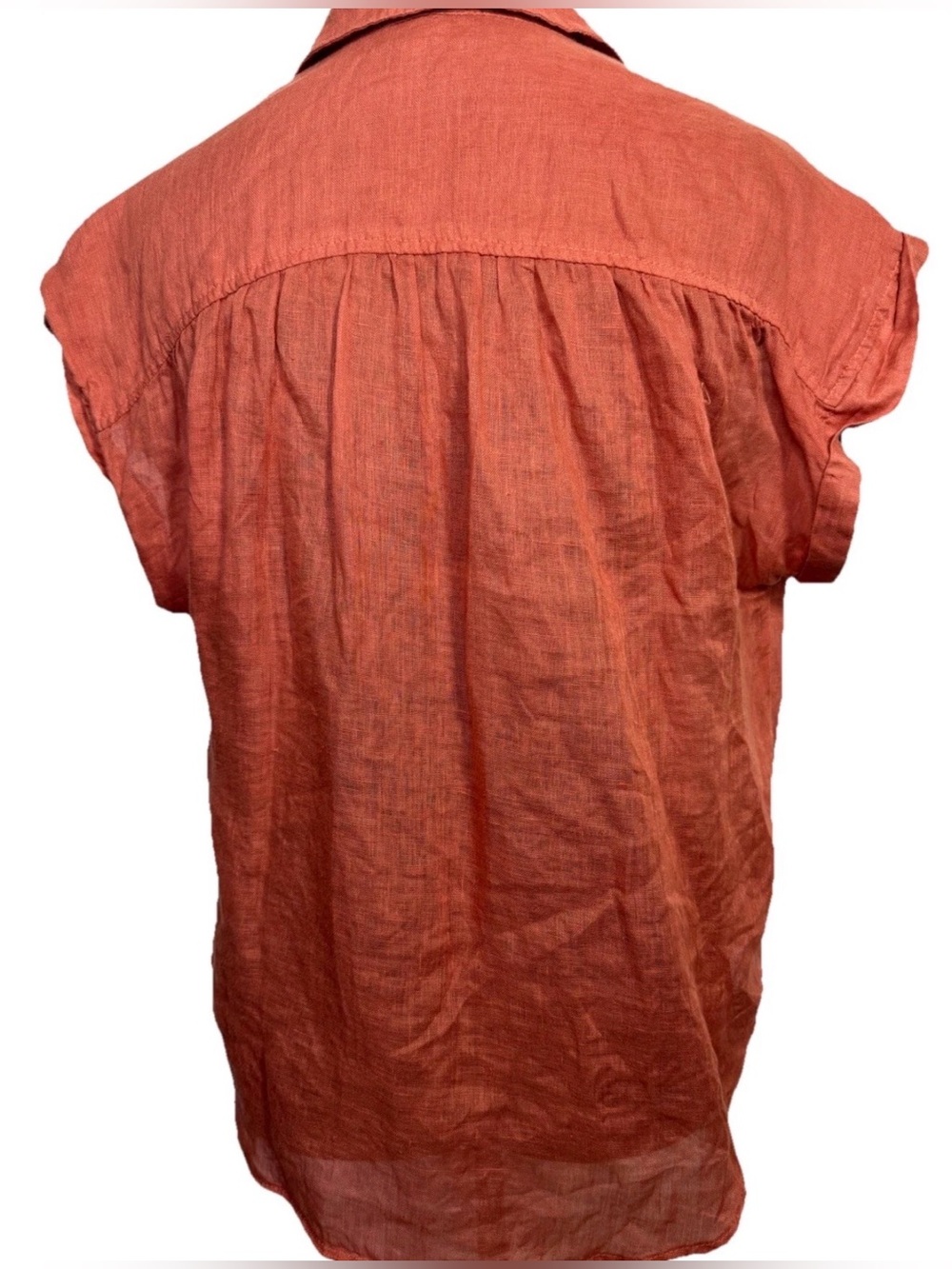 Bella Dahl Rust Linen Button Up Blouse Small Coastal Resort Quiet Luxury Top - Picture 8 of 10